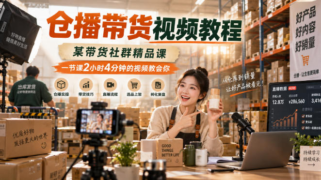 仓播带货视频教程,某带货社群精品课,一节课2小时4分钟的视频教会你网创吧-网创项目资源站-副业项目-创业项目-搞钱项目网创吧