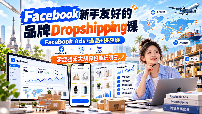 Facebook新手友好的品牌Dropshipping课，Facebook Ads+选品+供应链，零经验无大预算也能玩明白【原创双语字幕】网创吧-网创项目资源站-副业项目-创业项目-搞钱项目网创吧