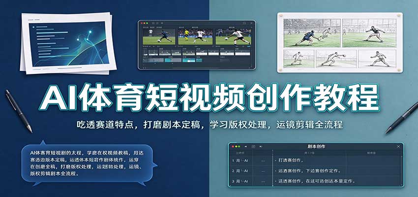 AI体育短视频创作教程:吃透赛道特点,打磨剧本定稿,学习版权处理,运镜剪辑全流程网创吧-网创项目资源站-副业项目-创业项目-搞钱项目网创吧