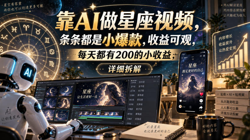 靠AI做星座视频,条条都是小爆款,收益可观,每天都有200的小收益,详细拆解网创吧-网创项目资源站-副业项目-创业项目-搞钱项目网创吧