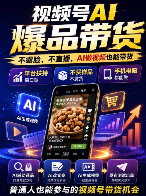 视频号Ai爆品带货,不露脸、不直播、不买样品、不开店、不发货,AI做视频也能带货,轻松单日佣金1k+网创吧-网创项目资源站-副业项目-创业项目-搞钱项目网创吧
