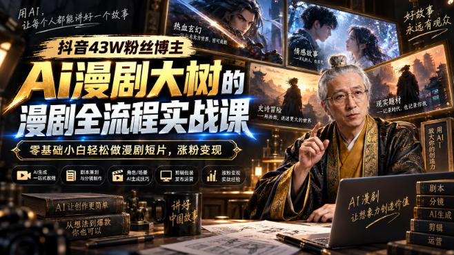 抖音43W粉丝博主Ai漫剧大树的漫剧制作全流程实战课,零基础小白轻松做漫剧短片,涨粉变现网创吧-网创项目资源站-副业项目-创业项目-搞钱项目网创吧