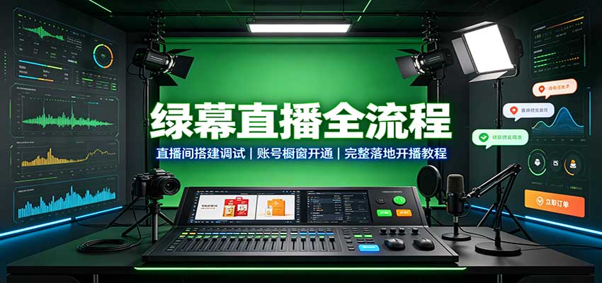 绿幕直播全流程：直播间搭建调试，账号橱窗开通，完整落地开播教程网创吧-网创项目资源站-副业项目-创业项目-搞钱项目网创吧