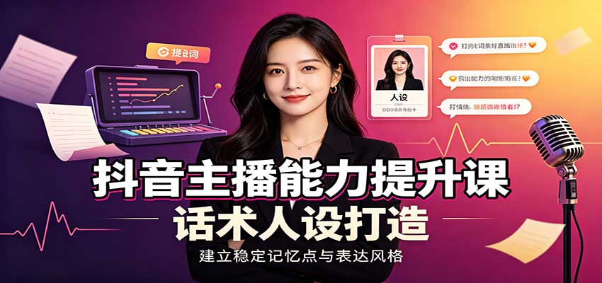 抖音主播能力提升课：账号底层逻辑，直播间搭建调试，话术人设打造全套教学网创吧-网创项目资源站-副业项目-创业项目-搞钱项目网创吧