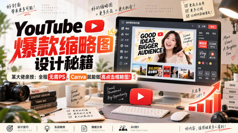 YouTube爆款缩略图设计秘籍,某油管大佬(610万订阅者)亲授,全程无需PS,Canva就能做高点击缩略图!【原创双语字幕】网创吧-网创项目资源站-副业项目-创业项目-搞钱项目网创吧