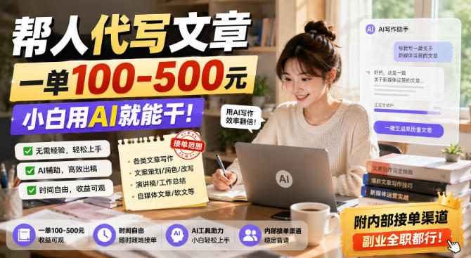 帮人代写文章,一单100-500,小白用AI就能干,附内部接单渠道,副业全职都行【揭秘】网创吧-网创项目资源站-副业项目-创业项目-搞钱项目网创吧