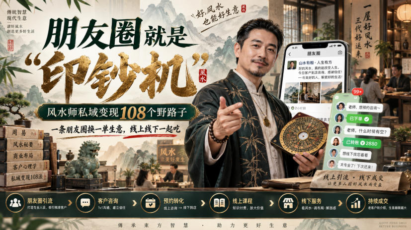 朋友圈就是“印钞机”,风水师私域变现108个野路子,一条朋友圈换一单生意,线上线下一起吃【文档】网创吧-网创项目资源站-副业项目-创业项目-搞钱项目网创吧