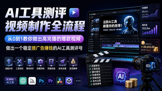 AI工具测评视频制作全流程,从0到1教你做出高完播的爆款视频,做出一个稳定接广告賺钱的AI工具测评号网创吧-网创项目资源站-副业项目-创业项目-搞钱项目网创吧