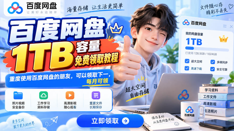 百度网盘1TB容量免费领取教程,重度使用百度网盘的朋友,可以领取下一,每月可领网创吧-网创项目资源站-副业项目-创业项目-搞钱项目网创吧