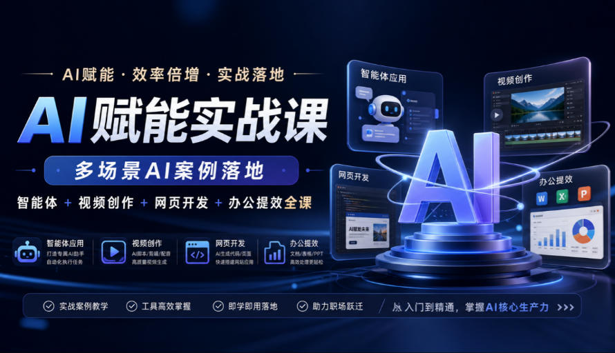 AI赋能实战课,多场景AI案例落地,智能体+视频创作+网页开发+办公提效全课网创吧-网创项目资源站-副业项目-创业项目-搞钱项目网创吧