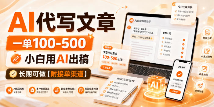 AI代写文章,一单100-500,小白用AI出稿,长期可做【附接单渠道】【揭秘】网创吧-网创项目资源站-副业项目-创业项目-搞钱项目网创吧