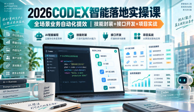 2026Codex智能落地实操课,全场景业务自动化提效,技能封装+接口开发+项目实战网创吧-网创项目资源站-副业项目-创业项目-搞钱项目网创吧