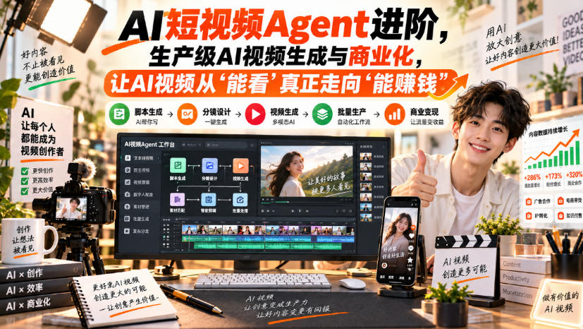 AI短视频Agent进阶,生产级AI视频生成与商业化,让AI视频从”能看”真正走向”能賺钱”网创吧-网创项目资源站-副业项目-创业项目-搞钱项目网创吧