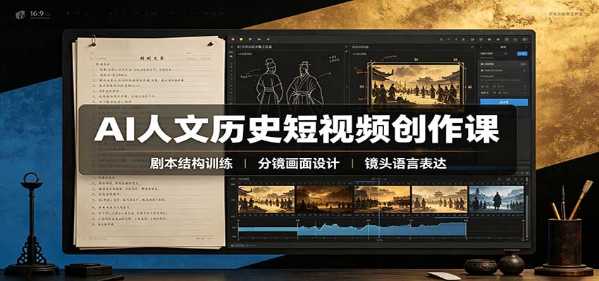 AI人文历史短视频创作课：赛道对标、剧本分镜制图，掌握视频完整产出流程网创吧-网创项目资源站-副业项目-创业项目-搞钱项目网创吧
