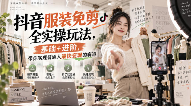 抖音服装免剪全实操玩法,基础+进阶,带你实现普通人最快变现的赛道网创吧-网创项目资源站-副业项目-创业项目-搞钱项目网创吧