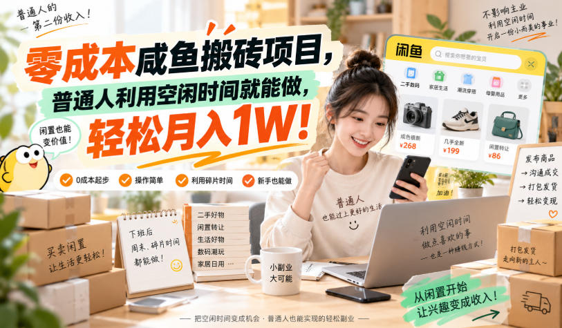 零成本咸鱼搬砖项目,普通人利用空闲时间就能做,轻松月入1W!【揭秘】网创吧-网创项目资源站-副业项目-创业项目-搞钱项目网创吧