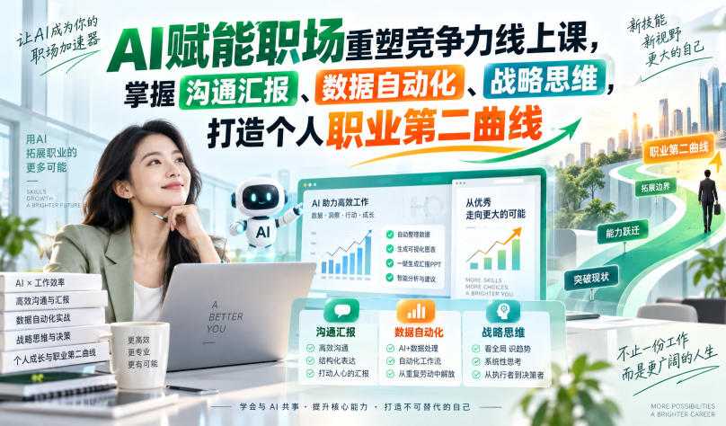 AI赋能职场重塑竞争力线上课，掌握沟通汇报、数据自动化、战略思维，打造个人职业第二曲线网创吧-网创项目资源站-副业项目-创业项目-搞钱项目网创吧