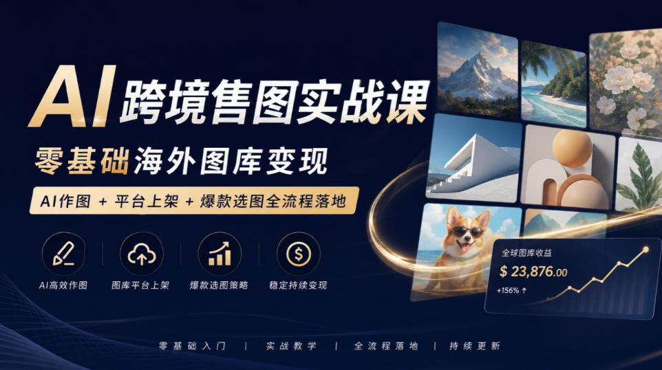 AI跨境售图实战课,零基础海外图库变现,AI作图+平台上架+爆款选图全流程落地网创吧-网创项目资源站-副业项目-创业项目-搞钱项目网创吧