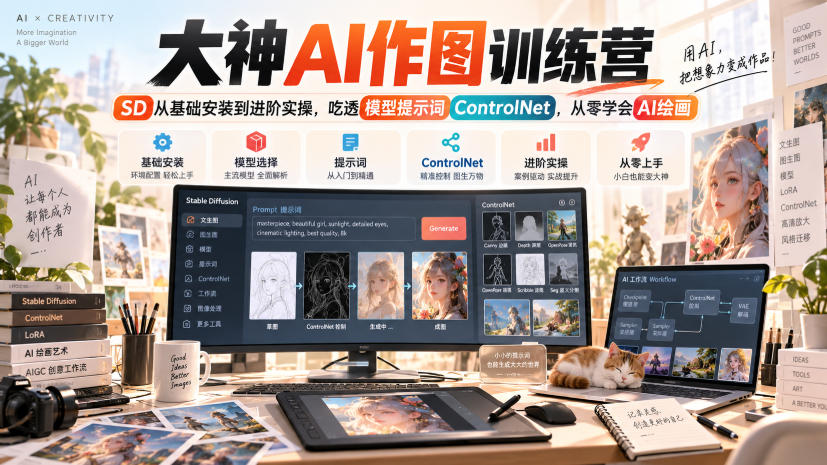 大神AI作图训练营,SD从基础安装到进阶实操,吃透模型提示词ControlNet,从零学会AI绘画网创吧-网创项目资源站-副业项目-创业项目-搞钱项目网创吧