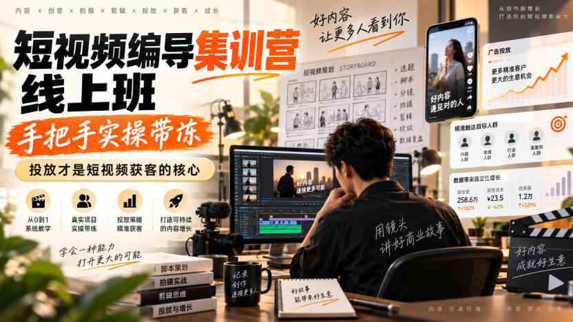 短视频编导集训营线上班,手把手实操带冻,投放才是短视频获客的核心网创吧-网创项目资源站-副业项目-创业项目-搞钱项目网创吧