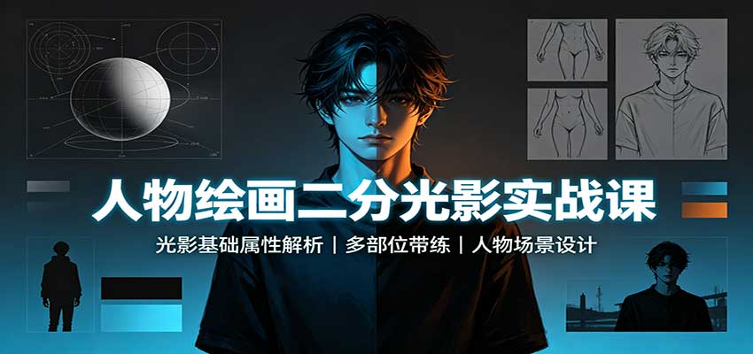人物绘画二分光影实战课：光影基础属性解析，多部位带练，人物场景设计网创吧-网创项目资源站-副业项目-创业项目-搞钱项目网创吧