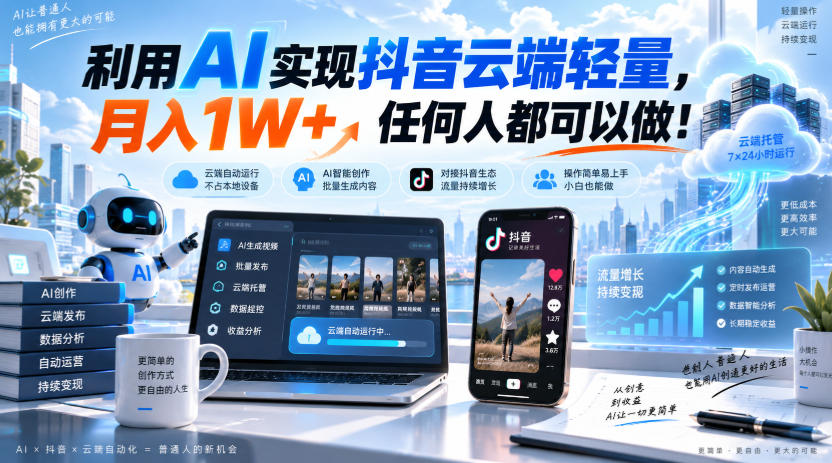 利用AI实现抖音云端轻量,月入1W+,任何人都可以做!【揭秘】网创吧-网创项目资源站-副业项目-创业项目-搞钱项目网创吧