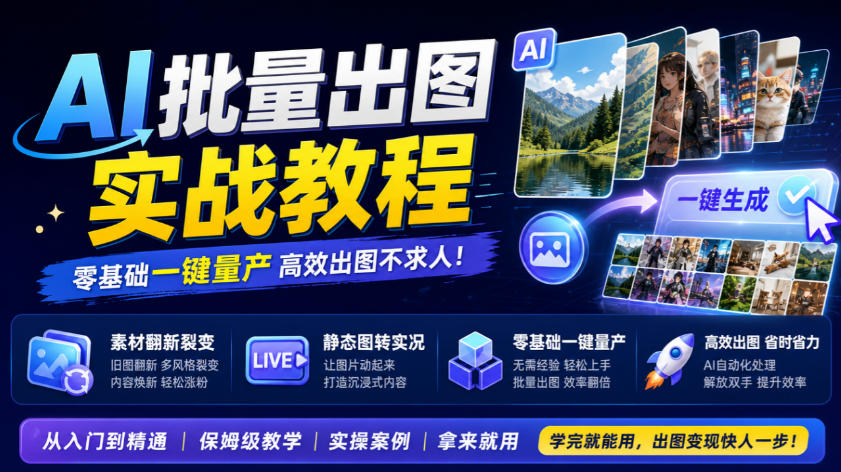 AI批量出图实战教程，素材翻新裂变，静态图转实况，零基础一键量产网创吧-网创项目资源站-副业项目-创业项目-搞钱项目网创吧