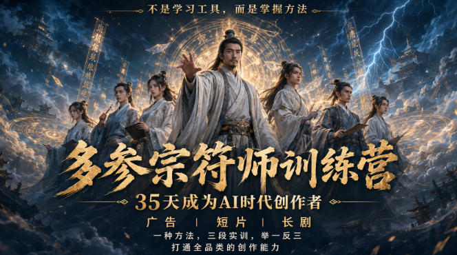 多参宗符师训练营,35天成为AI时代创作者,广告|短片|长剧,一种方法,三段实训,举一反三,打通全品类的创作能力网创吧-网创项目资源站-副业项目-创业项目-搞钱项目网创吧