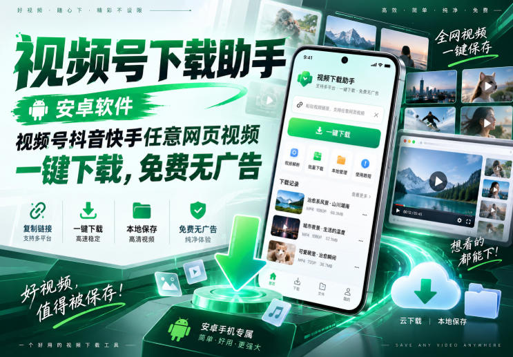 视频号下载助手,安卓软件,视频号抖音快手任意网页视频,一键下载,免费无广告网创吧-网创项目资源站-副业项目-创业项目-搞钱项目网创吧