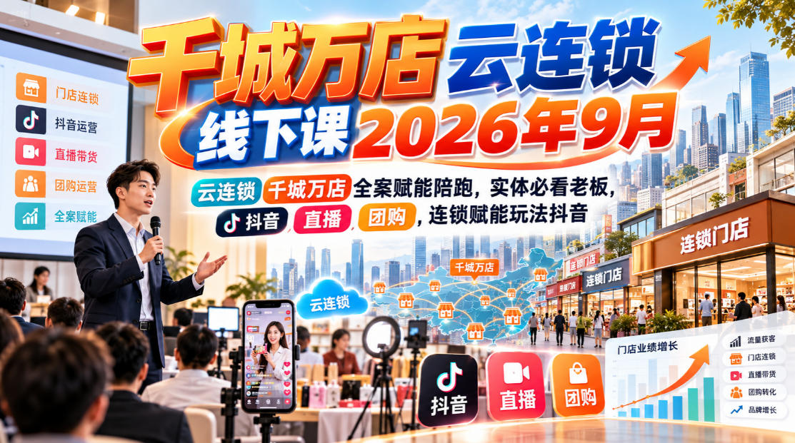 千城万店云连锁线下课2026年9月,云连锁千城万店全案赋能陪跑,实体必看老板,抖音,直播,团购,连锁赋能玩法抖音网创吧-网创项目资源站-副业项目-创业项目-搞钱项目网创吧
