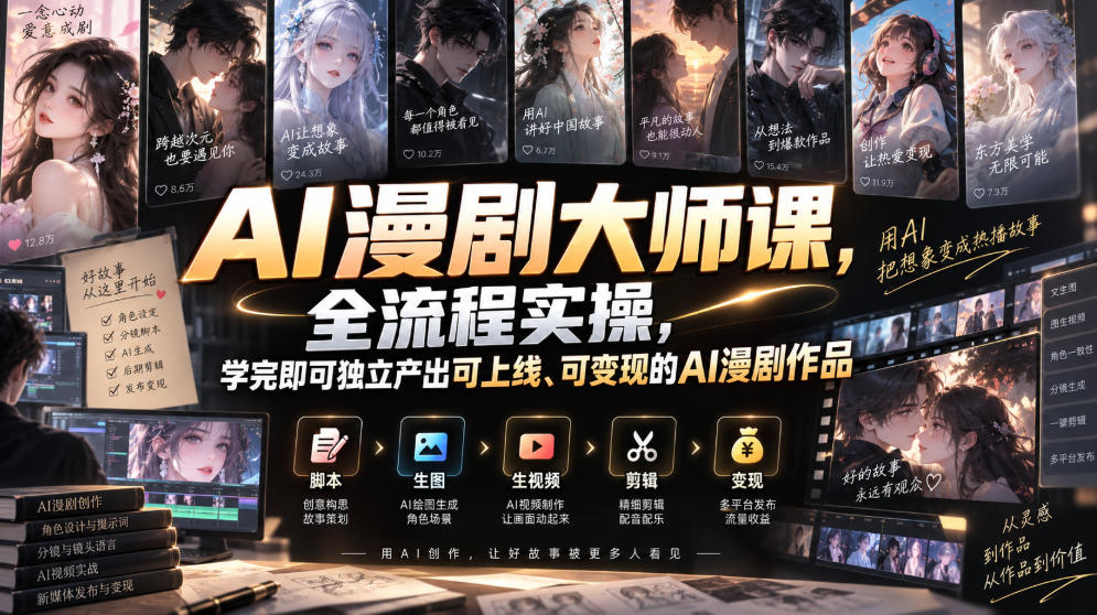 AI漫剧大师课,全流程实操,学完即可独立产出可上线、可变现的AI漫剧作品网创吧-网创项目资源站-副业项目-创业项目-搞钱项目网创吧