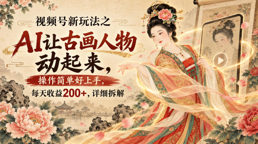 视频号新玩法之AI让古画人物动起来,操作简单好上手,每天收益200+,详细拆解网创吧-网创项目资源站-副业项目-创业项目-搞钱项目网创吧