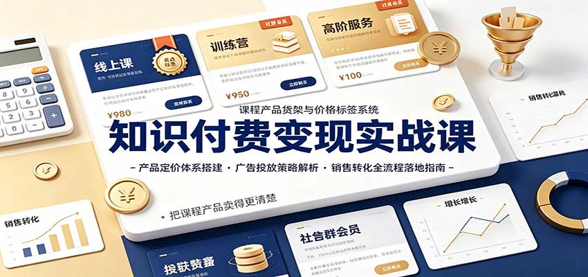 知识付费变现实战课：产品定价体系搭建，广告投放，销售转化全流程落地指南网创吧-网创项目资源站-副业项目-创业项目-搞钱项目网创吧