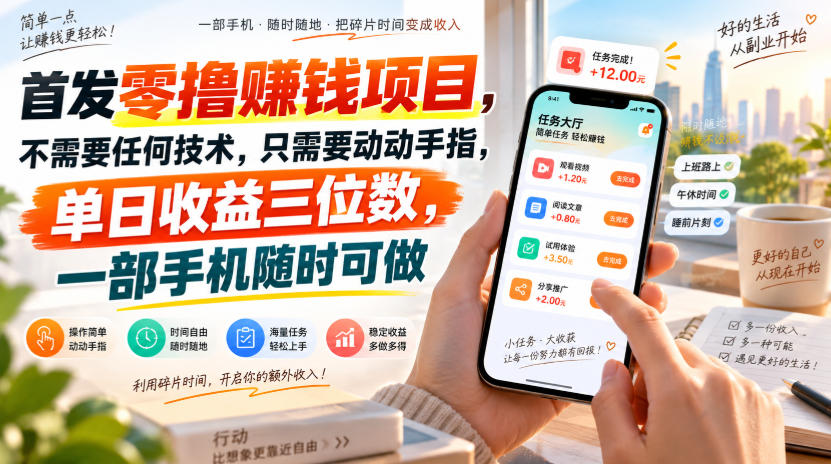 首发零撸賺钱项目,不需要任何技术,只需要动动手指,单日收益三位数,一部手机随时可做【揭秘】网创吧-网创项目资源站-副业项目-创业项目-搞钱项目网创吧