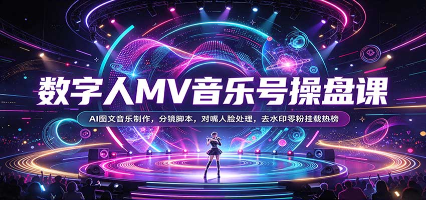 数字人MV音乐号操盘课：AI图文音乐制作，分镜脚本，对嘴人脸处理，去水印零粉挂载热榜网创吧-网创项目资源站-副业项目-创业项目-搞钱项目网创吧