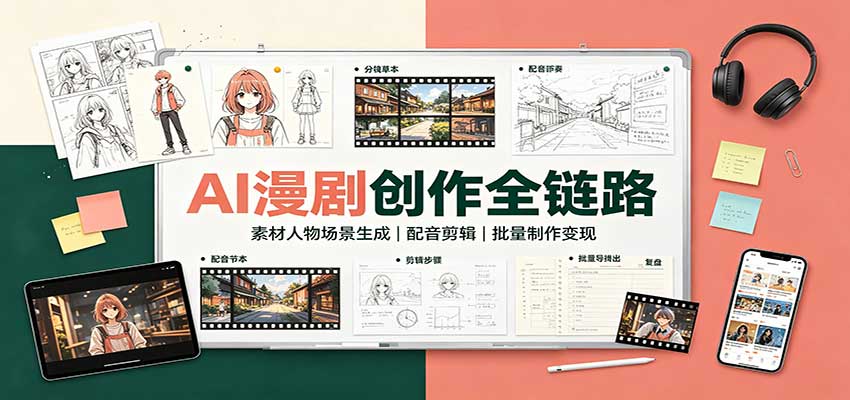 AI漫剧创作全链路：素材人物场景生成，配音剪辑，批量制作变现网创吧-网创项目资源站-副业项目-创业项目-搞钱项目网创吧