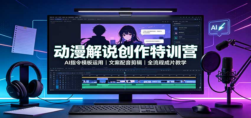 动漫解说创作特训营：AI指令模板运用，文案配音剪辑，全流程成片教学网创吧-网创项目资源站-副业项目-创业项目-搞钱项目网创吧