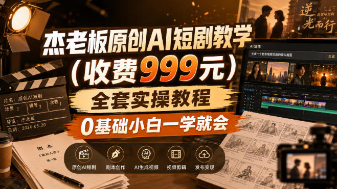 杰老板原创AI短剧教学(收费999元),全套实操教程,0基础小白一学就会,非搬运技术网创吧-网创项目资源站-副业项目-创业项目-搞钱项目网创吧