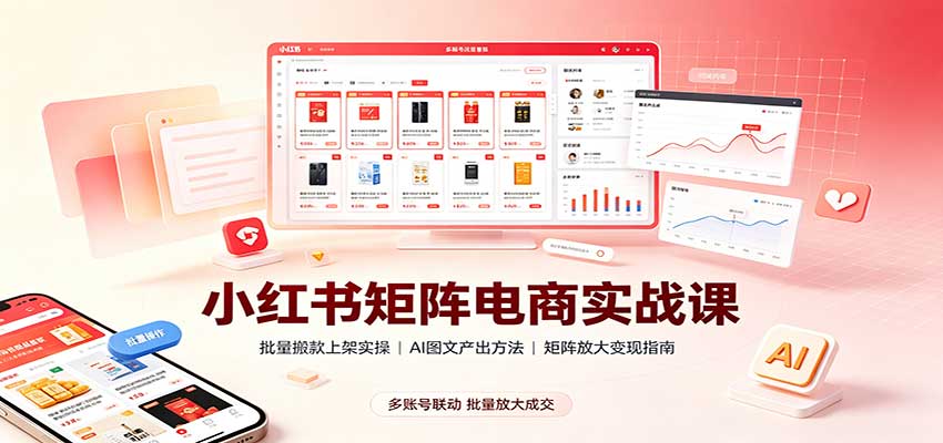 小红书矩阵电商实战课:批量搬款上架实操,AI图文产出,矩阵放大变现指南网创吧-网创项目资源站-副业项目-创业项目-搞钱项目网创吧