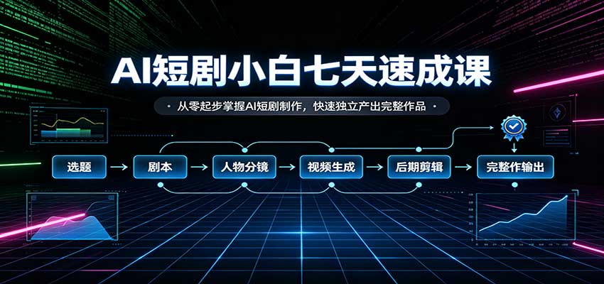 AI短剧小白七天速成课:从零起步掌握AI短剧制作,快速独立产出完整作品网创吧-网创项目资源站-副业项目-创业项目-搞钱项目网创吧