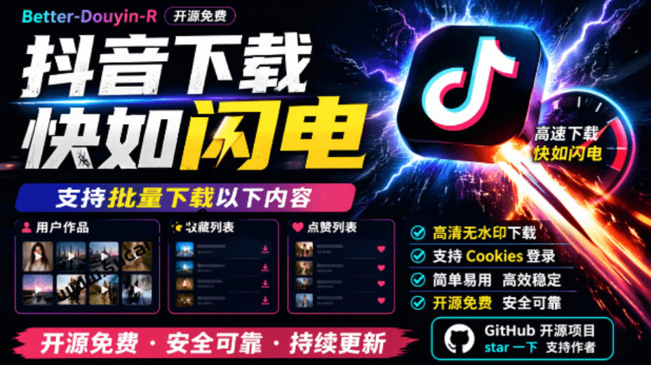 超级好用!抖音视频下载神器,支持批量下载用户作品收藏列表和点赞列表,开源完全免费Better-douyin-R网创吧-网创项目资源站-副业项目-创业项目-搞钱项目网创吧