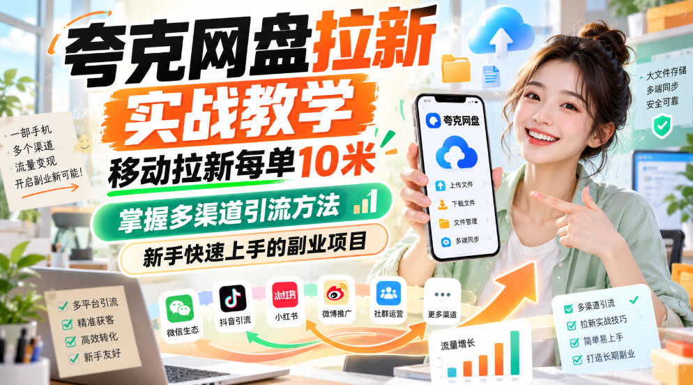 夸克网盘拉新实战教学，移动拉新每单10米，掌握多渠道引流方法，新手快速上手的副业项目网创吧-网创项目资源站-副业项目-创业项目-搞钱项目网创吧