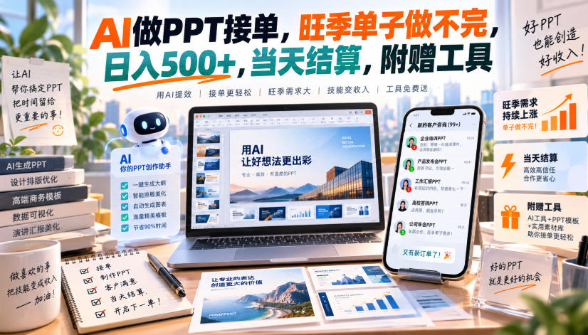 AI做PPT接单,旺季单子做不完,日入500+,当天结算,附赠工具【揭秘】网创吧-网创项目资源站-副业项目-创业项目-搞钱项目网创吧