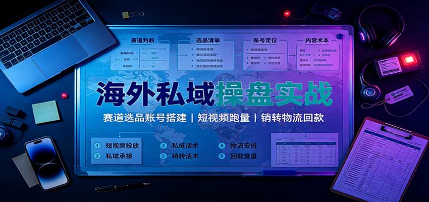 海外私域操盘实战:赛道选品账号搭建,短视频跑量,销转物流回款网创吧-网创项目资源站-副业项目-创业项目-搞钱项目网创吧