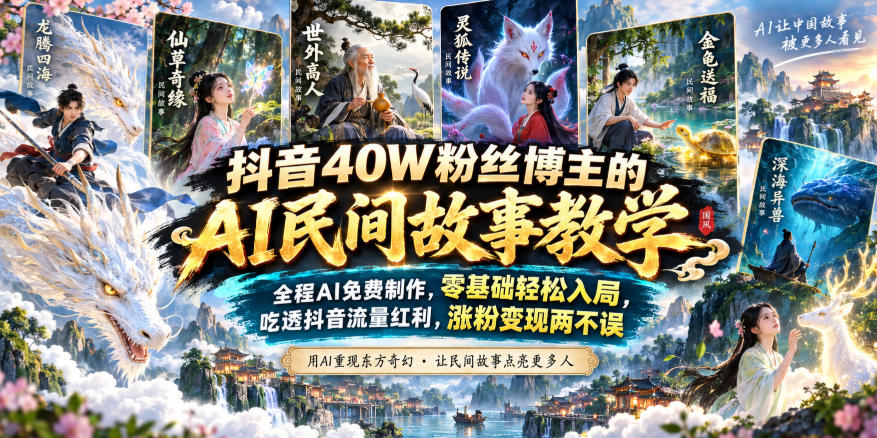 抖音40W粉丝博主的AI民间故事教学，全程AI免费制作，零基础轻松入局，吃透抖音流量红利，涨粉变现两不误网创吧-网创项目资源站-副业项目-创业项目-搞钱项目网创吧