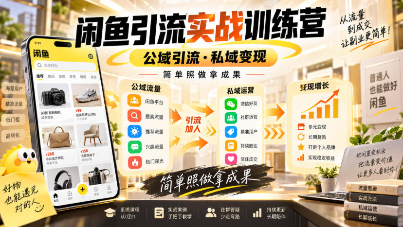 闲鱼引流实战训练营，公域引流·私域变现，简单照做拿成果网创吧-网创项目资源站-副业项目-创业项目-搞钱项目网创吧