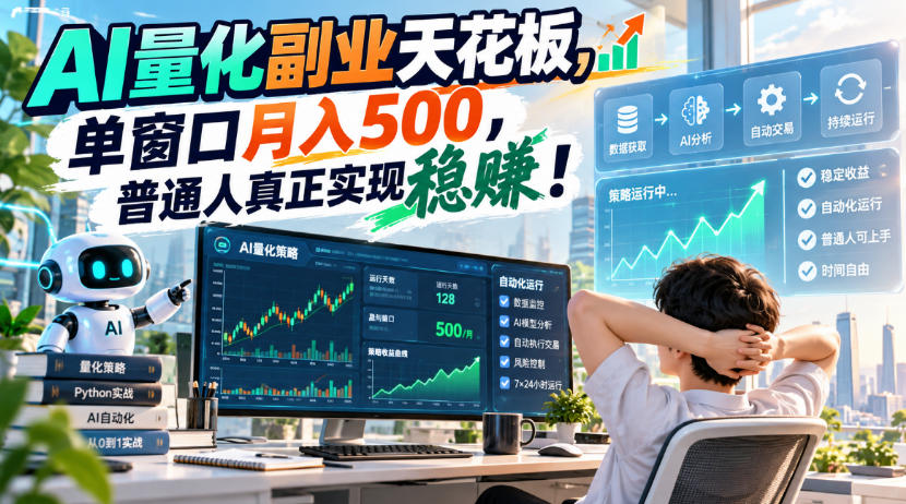 AI量化副业天花板，单窗口月入500，普通人真正实现稳賺！【揭秘】网创吧-网创项目资源站-副业项目-创业项目-搞钱项目网创吧