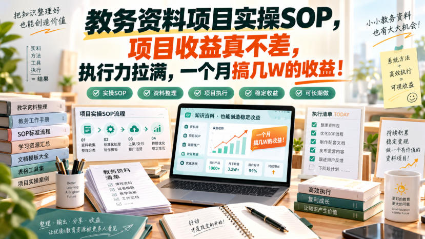 教务资料项目实操SOP，项目收益真不差，执行力拉满，一个月搞几W的收益网创吧-网创项目资源站-副业项目-创业项目-搞钱项目网创吧