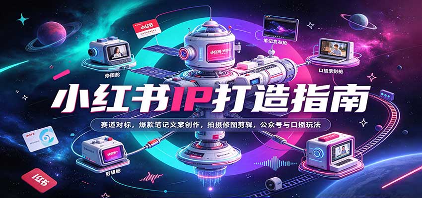 小红书IP打造指南：赛道对标，爆款笔记文案创作，拍摄修图剪辑，公众号与口播玩法网创吧-网创项目资源站-副业项目-创业项目-搞钱项目网创吧