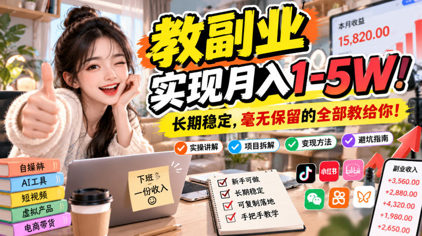“教副业”实现月入1-5W!长期稳定,毫无保留的全部教给你!【揭秘】网创吧-网创项目资源站-副业项目-创业项目-搞钱项目网创吧